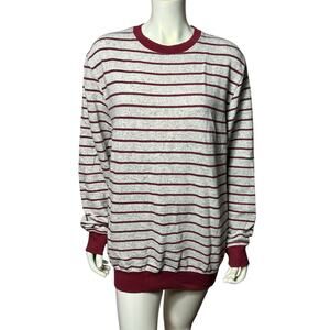 Carbon Striped Crewneck Sweatshirt Gray Burgundy Oversized Heathered XL 90s